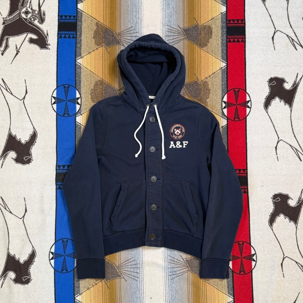 Abercrombie & Fitch Mens Navy Blue Button Front Muscle Fit Hoodie Large